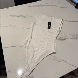 Fashion Nova Ivory Ribbed Bodysuit